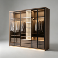 Armoire coulissante moderne en bois de haute qualité avec éclairage LED, portes en verre, personnalisation complète pour la maison et la chambre