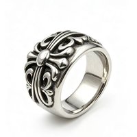 Bague de créateur rétro couleur antique, design unique, motif croix et fleur, bague sculptée pour homme, bijoux unisexes