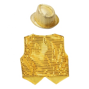 Gilet pailleté pour enfants garçons, costume de danse jazz, performance sur scène avec chapeau - Product Image 3
