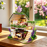 Kit de maison miniature DIY Minihaven, Cottage aux fleurs violettes, boîte de maison de poupée à 2 étages, artisanat pour adultes