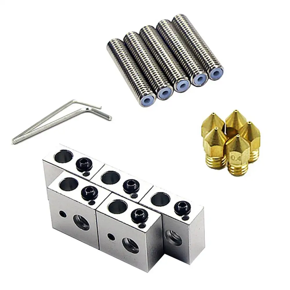 15pc/set 1.75mm Throat Tube+0.4mm Extruder Nozzle Print Heads+Heater Blocks Hotend For MK8 Makerbot ANET A8 3D Printer