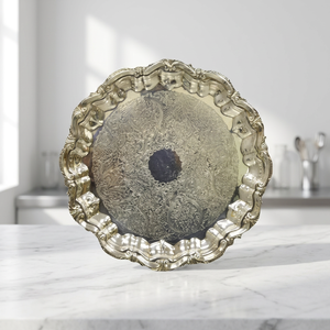 Plateau de service festonné en argent plaqué, plateau de service ajouré, plateau plaqué, style vintage anglais en argent plaqué victorien - Product Image 1