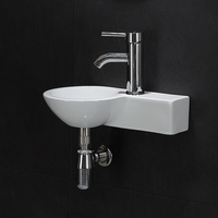Évier de shampooing en pierre artificielle de bassin en céramique de petite taille suspendu direct d'usine avec évier mural de robinet à un trou