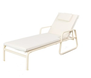 Chaise longue d'extérieur moderne avec coussin, structure en aluminium, design contemporain, couleur blanche, dossier inclinable manuel durable - Product Image 1