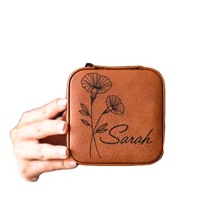Personalized Leather Jewelry Travel Case Custom Birth Month Flower Gift For Birthdays Travel Great Promotional Business Gifts