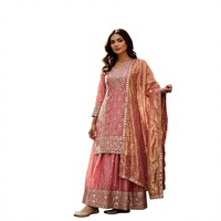 Salwar Kameez traditionnel rouge en coton pour femmes, avec broderie, coupe ample, longueur au sol, pour les occasions de mariage, style Inde/Pakistan