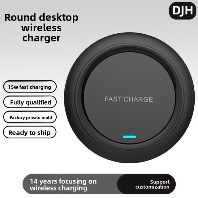 Round 15W Fast Wireless Charging Pad Desktop Qi Compatible Charger with LED Indicator Universal for iPhone Samsung Android Phone