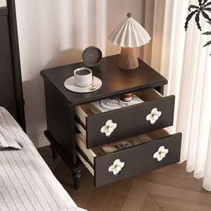 French Retro Style Nightstand Solid Wood Black Vintage Bedroom Storage Cabinet <b>Small</b> <b>Bedside</b> <b>Table</b> - Product Image 4