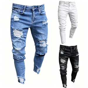 Jeans de Lápiz con Rotos para <span class=keywords><strong>Hombre</strong></span> Pantalones Casuales de Mezclilla Fina Vaqueros Clásicos para Joven de Corte Ajustado y Estilo Desgastado - Product Image 1