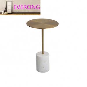 Table <span class=keywords><strong>basse</strong></span> ronde en marbre avec base en laiton doré pour salon, table d'appoint moderne - Product Image 1
