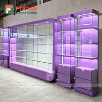 Vitrine Moderne en Verre LED Écologique Robuste Étanche pour Magasin, Meuble de Présentation Mural Violet avec Porte Coulissante Verrouillable