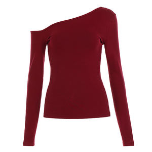 T-shirt élégant à une épaule sans col à manches longues Slim Fit en nylon Impression numérique - Casual Sexy Couleur unie pour femmes - Product Image 5