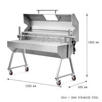 Barbecue à charbon de bois en acier inoxydable avec couvercle, rôtissoire à agneau et cochon entiers, chariot à roulettes