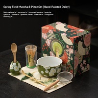 Ensemble de thé en céramique Chunye peint à la main, 8 pièces, ensemble cadeau, bol à matcha, fouet à thé, passoire à thé, brosse, nouveau style chinois Dehua