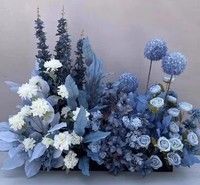 Blauwe zijden kunstbloemenloper, bloemenkrans voor de bruidsgang, elegante kunstbloemen centerpiece voor verlovingsbanketlocatie