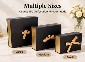 Boîte cadeau magnétique de luxe en carton rigide noir et or avec ruban satiné, finition élégante en feuille métallisée pour cosmétiques - Product Image 5