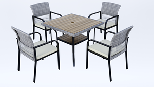 Ensemble de meubles de salle à manger en osier 5 pièces pour jardin extérieur, véranda, jardin, table carrée en bois moderne pour salle à manger extérieure - Product Image 3