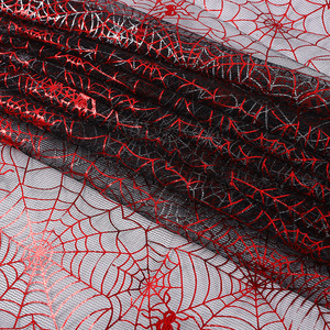 Envío rápido 100% poliéster tela de araña impresión malla tul brillo tela Halloween ropa patrón diseño para prendas - Product Image 3