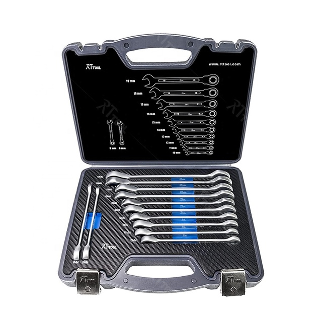RTTOOL 12-Piece Ratchet Wrench Set 8 to 19 mm Tool Kit CR-V Material Customizable OEM Hand-Powered