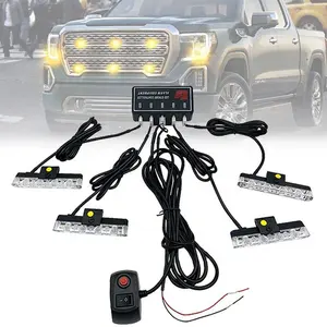 4x 4/LED 자동차 깜박임 신호등 자동 스트로브 비상 램프 12V 무선 원격 제어 자동차 전면 그리드 경고등