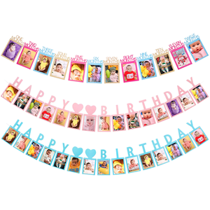 Striscione Oro Rosa Blu per Baby Shower e Primo <span class=keywords><strong>Compleanno</strong></span>, Decorazioni per Festa di 1 <span class=keywords><strong>Anno</strong></span>, Cornice Fotografica 12 Mesi - Product Image 1