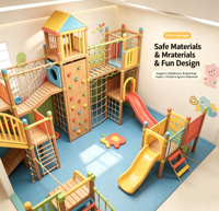 Aire de jeux intérieure écologique et ludique pour enfants, conception 3D, plan de chantier, sécurité commerciale, personnalisation de l'environnement, divertissement assuré