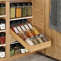 Organisateur de comptoir de cuisine à 3 niveaux en bois naturel, étagère à épices en fer, rangement pour pots en bambou, herbes et assaisonnements peu profonds