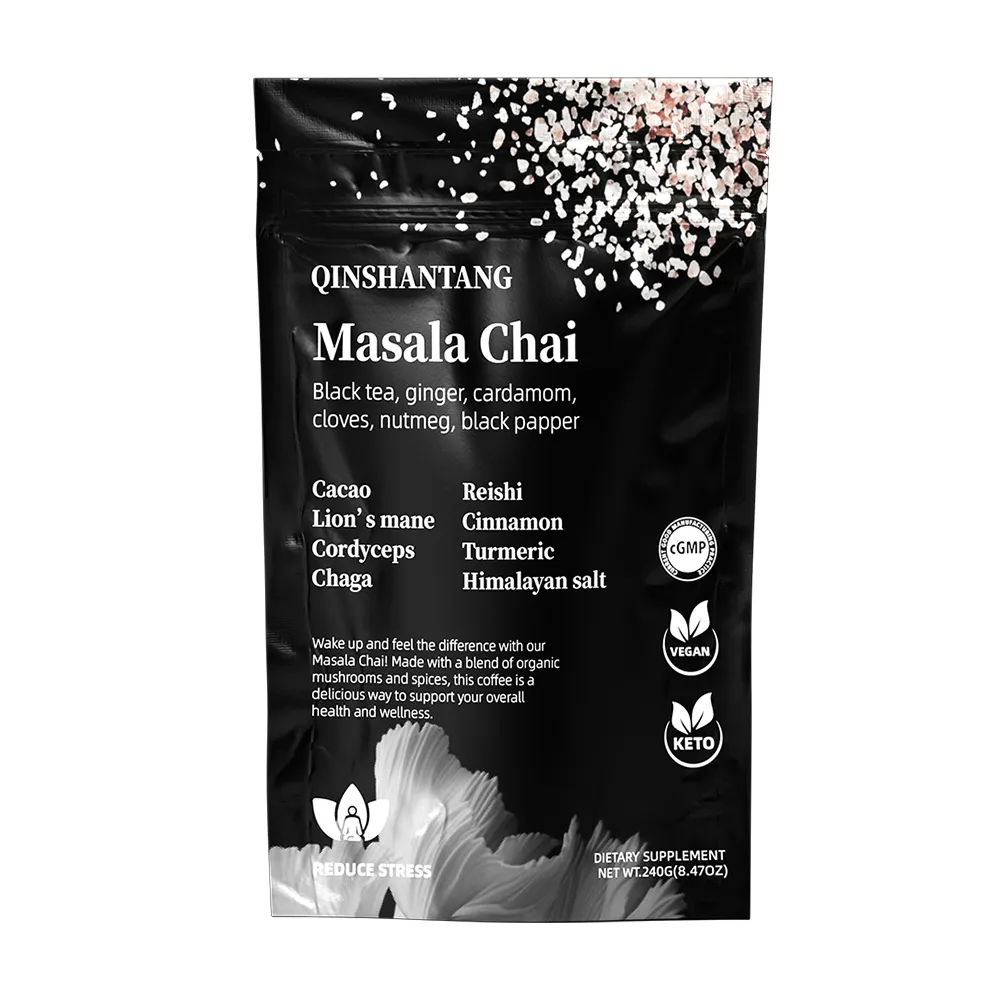 QST-096 teh Masala Chai dengan surai singa Chaga Cordyceps jamur rempah-rempah alami bubuk Masala India pedas