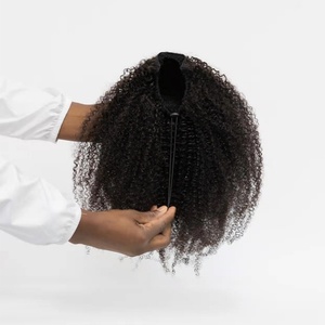 Afro Kinky Curly Drawstring Ponytail Human Hair Extensions Hairpieces for <b>Black</b> Women Raw Virgin Wrap Around Ponytail Human Hair - Product Image 4