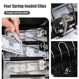 Caisse à monnaie portable en métal avec serrure à clé, coffre-fort à double couche avec plateau à pièces et 2 clés, grande boîte de sécurité pour l'argent à domicile - Product Image 3