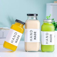 8oz 12oz 16oz 180ml 250ml 350ml 500ml Bouteille de boisson en verre carré français transparent pour jus de fruits avec bouchon à vis hermétique
