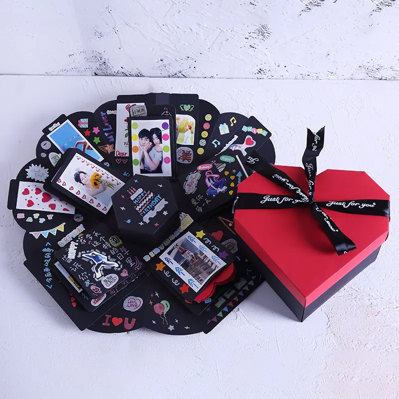Hitam indah kejutan pasangan ledakan kotak Cinta memori DIY foto Album ulang tahun Hari Kasih Sayang gadis hadiah kejutan