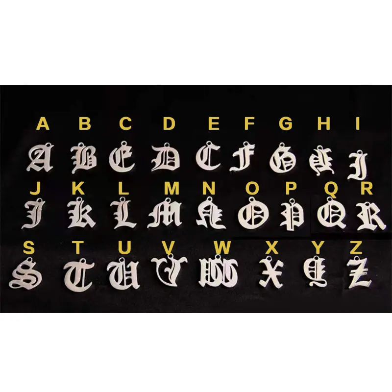 Breloques gothiques avec lettres de l'alphabet, 26 initiales, en acier inoxydable plaqué or, pendentif avec lettres anglaises anciennes, en stock