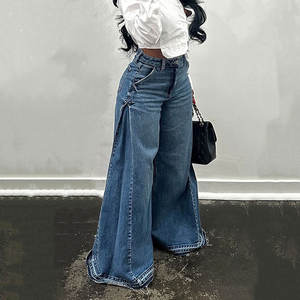 Jeans Casuales Transpirables para Mujer, Estilo Europeo/Estadounidense, Lavado Azul, Corte de Campana, Pierna Ancha, Ajuste Regular, Largo hasta el Suelo - Product Image 2