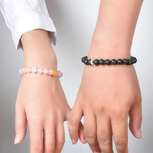 F118 2 pièces Rose Quartz pierre de lave Volcanique Valentine Fait Main bracelet Jade couronne mans couple bracelet - Product Image 5