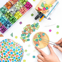 Mosaik DIY Butiran Longgar 1cm Ubin Vitrifikasi Buatan Tangan Batu Kaca Berwarna Bahan Patchwork Anak Dekorasi Rumah Kembali ke Sekolah Ruang Tamu