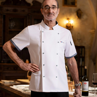 Nouvelle arrivée vente en gros restauration hôtel Chef travail cuisine uniforme noir à manches courtes respirant modèles Chef veste hommes