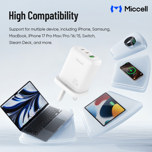 Caricabatterie USB Miccell 65W con 3 Porte per Ricarica Rapida e Caricatore GaN Portatile, Adattatore di Alimentazione per Laptop, Telefono e <span class=keywords><strong>Tablet</strong></span> - Product Image 6