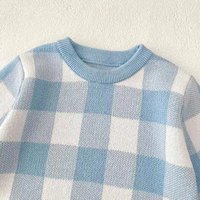Gebreide 100% katoenen NB gingham geruite romper baby trui jumpsuit baby jongen meisje trui lange mouw zacht comfortabel ODM