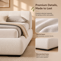 Lit plateforme moderne et écologique en tissu bouclé blanc avec tête de lit arrondie