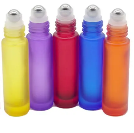 10Ml Glazen Parfum Frosted Roll Op Fles Rood Blauw Amber Met Roestvrijstalen Metalen Roller