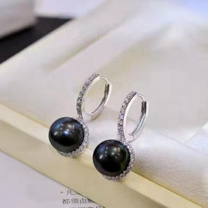 Pendientes de Perlas de Tahití, Plata 925 con Baño de Rodio, Perla Cultivada Negra Redonda AAA, Engaste en Bisel, Joyería de Lujo para Mujer, para Fiestas - Product Image 5