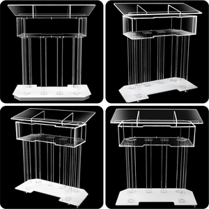 Podio de Acrílico Transparente con 4 Ruedas, Púlpito de Plexiglás de 10 mm para Iglesias con Luz LED y Estante de Almacenamiento - Product Image 2