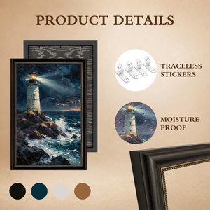 Quadro su Tela con Faro e Oceano Tempestato, Cornice Nera Ornata per <span class=keywords><strong>Soggiorno</strong></span>, Camera da Letto, Ufficio, OEM ODM - Product Image 2