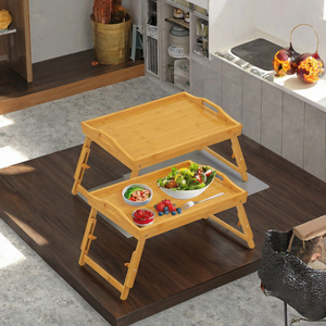 Plateau de service pliable en bambou, table rectangulaire à 2 niveaux pour le rangement des aliments et des boissons à la maison - Product Image 3