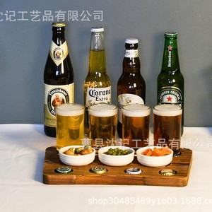 Plateau de dégustation de bière en bois à motifs, plateau de service multifonctionnel pour l'affichage de bière, vin et cocktails, usage résidentiel - Product Image 1