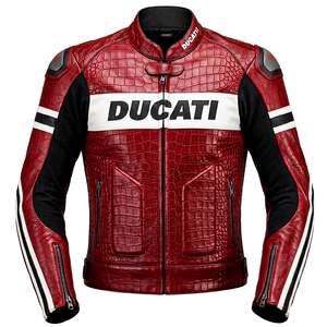Ducat Cors Red Croco Embossed Leather Breathable <b>Racing</b> <b>Jacket</b> Full Sleeve Men Women Biker Windproof Adults Custom Plus Sizes - Product Image 1