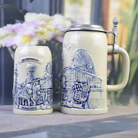 Ensemble de mugs à bière en porcelaine bleue et blanche embossée, écologiques et réutilisables, thème Oktoberfest Munich, pour bar et fêtes