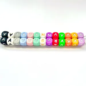 Perle de dentition en Silicone Alphabet carrée 100% pièces 12mm, Non toxique, sans BPA, perles à lettres, en vrac, à mâcher