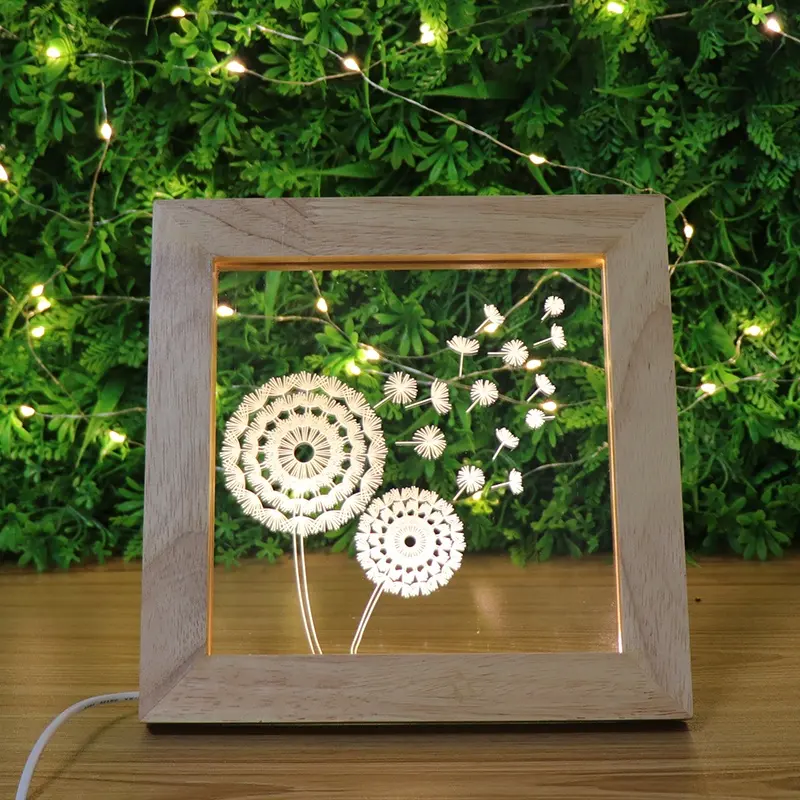 Op Maat Gemaakte Gift 3d Fotolijst Nachtlampje 5V Usb Houten Led Frame Acryl Sfeerlamp Voor Babykamer